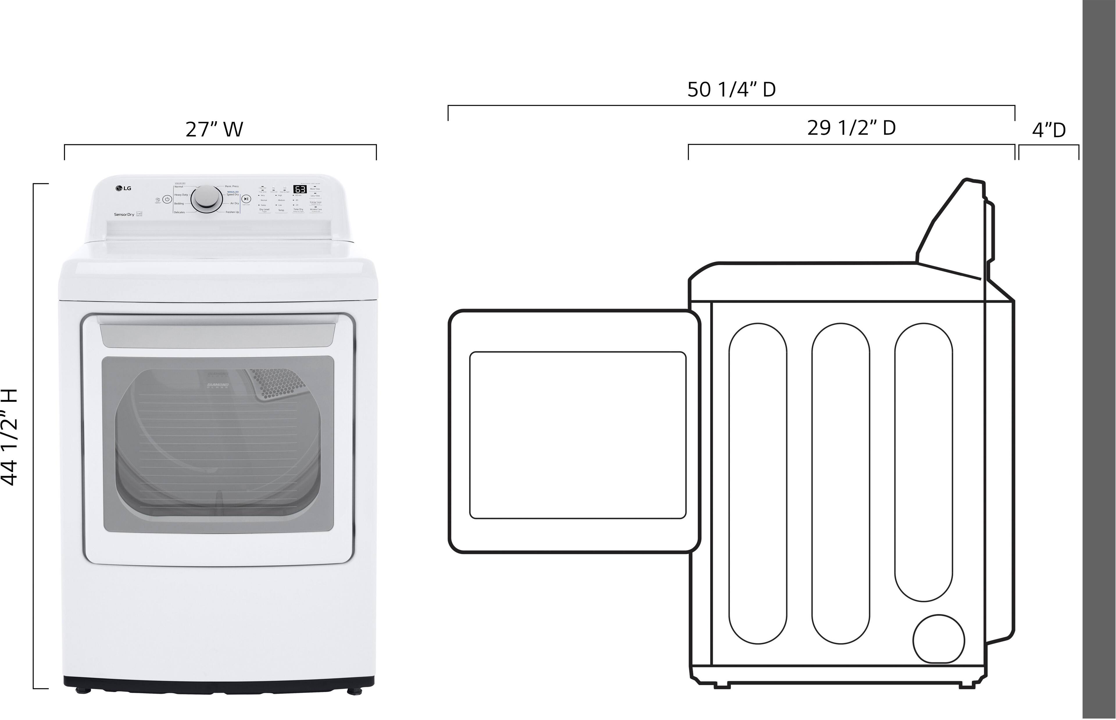 Left. LG - 7.3 Cu. Ft. Electric Dryer with Sensor Dry - White.