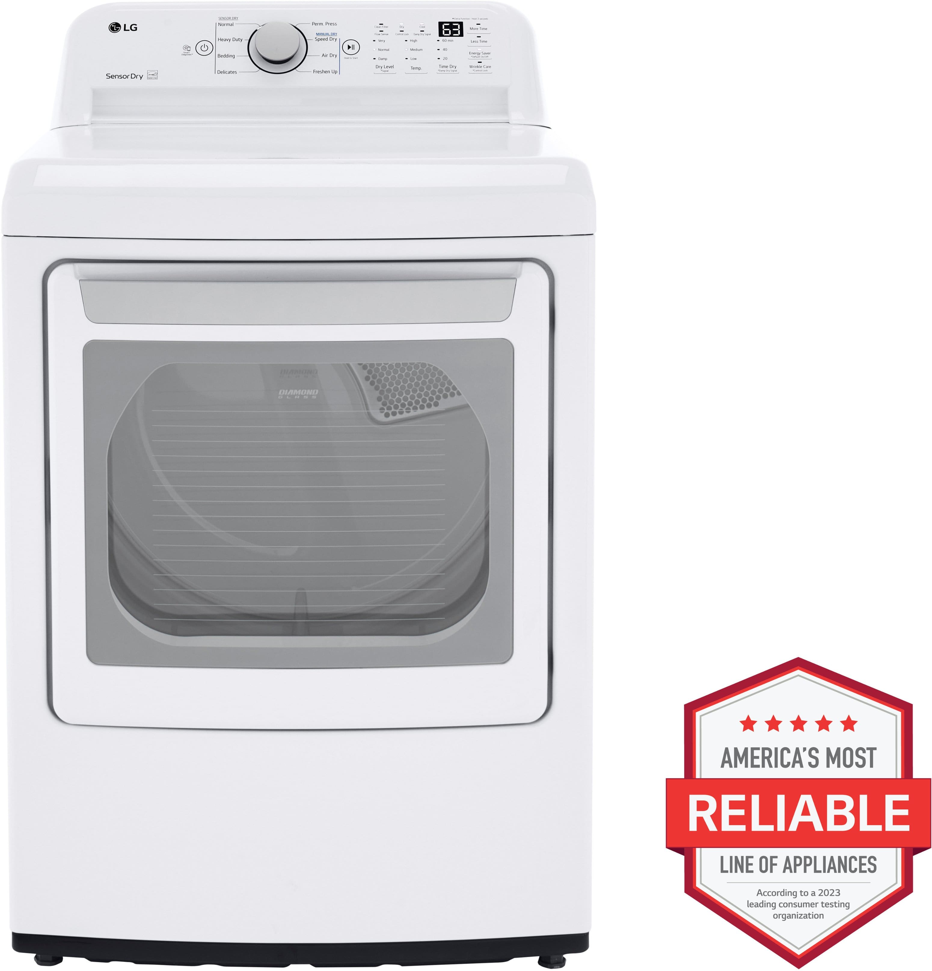 The image features a white front-loading washing machine, which is part of the America's Most Reliable Line of Appliances. The machine has a large door and is designed to be energy-efficient and environmentally friendly. The washing machine is a top-loading model, and it is likely to be a popular choice for those looking for a reliable and efficient appliance.
