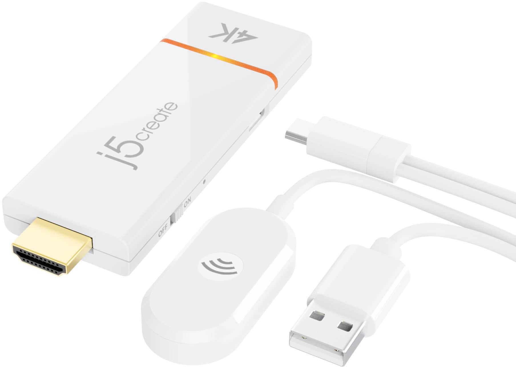 Front. j5create - ScreenCast 4K Wireless Display Adapter - White.