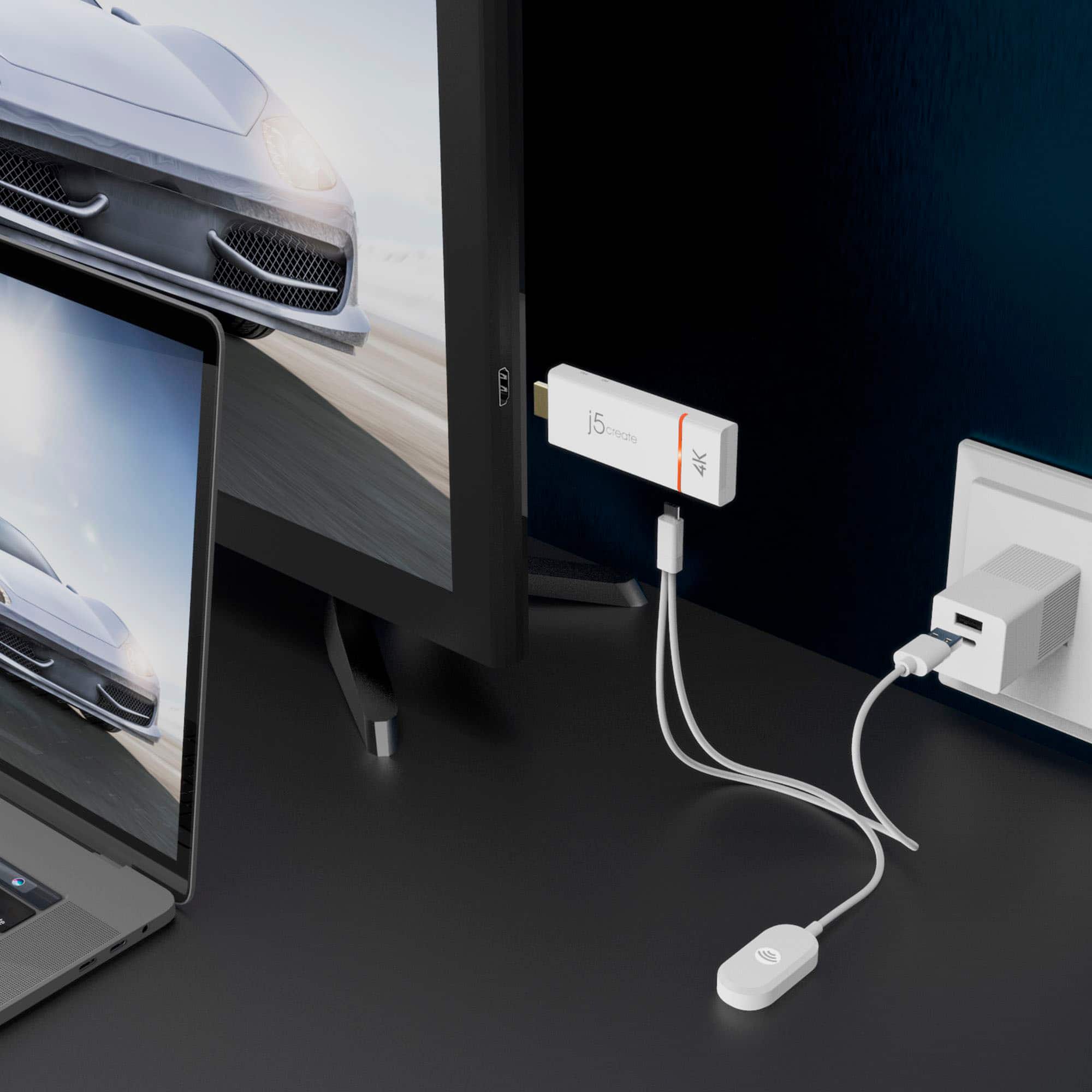 Left. j5create - ScreenCast 4K Wireless Display Adapter - White.