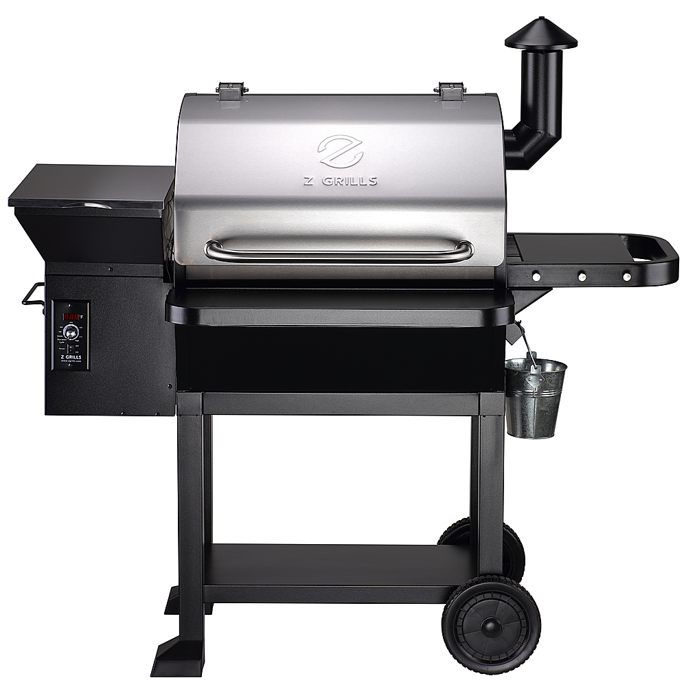 Left View: Z GRILLS - Wood Pellet Grill and Smoker 1060 sq. in. - Stainless Steel