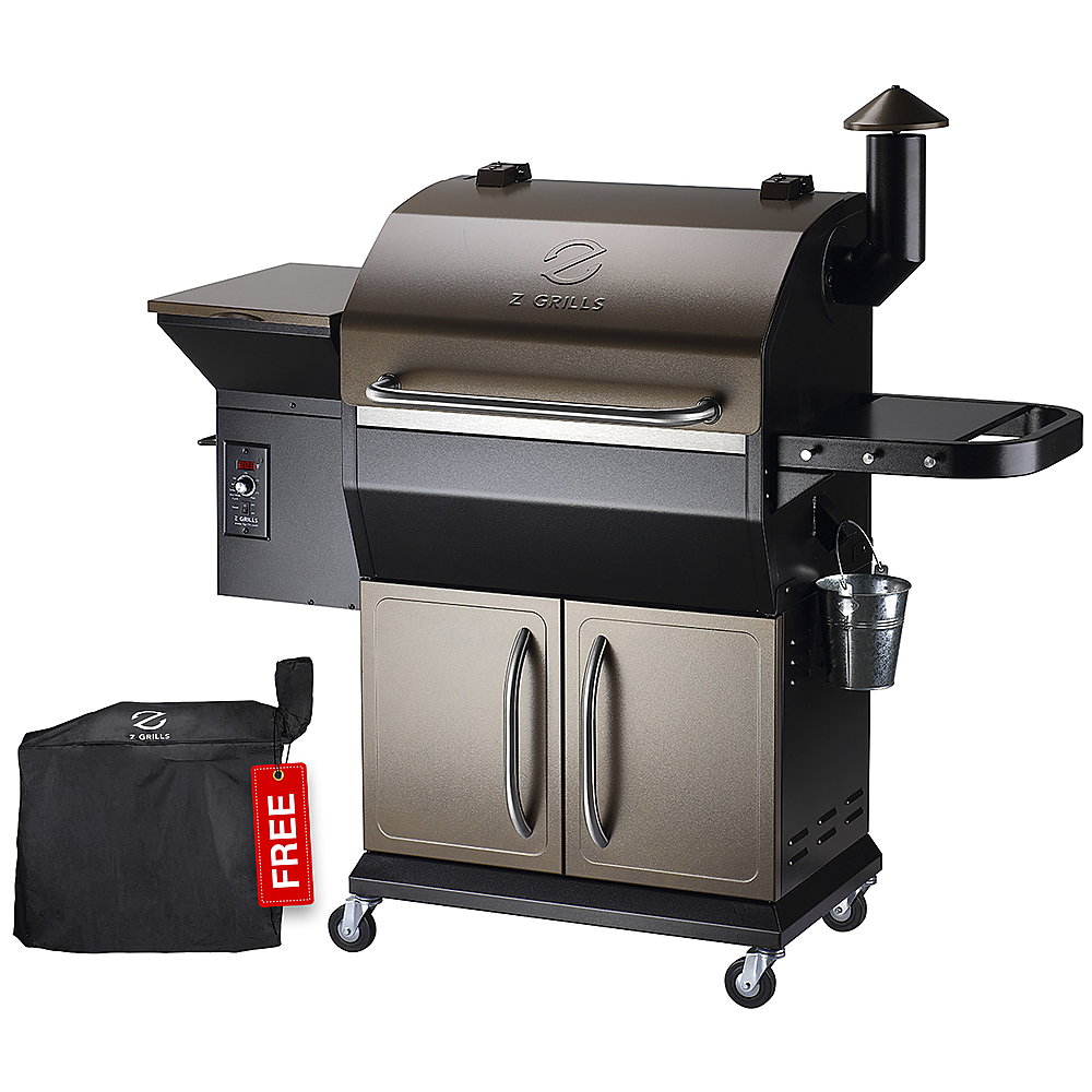 Angle View: Z GRILLS - 1000D Wood Pellet Grill and Smoker with Cabinet Storage - Bronze