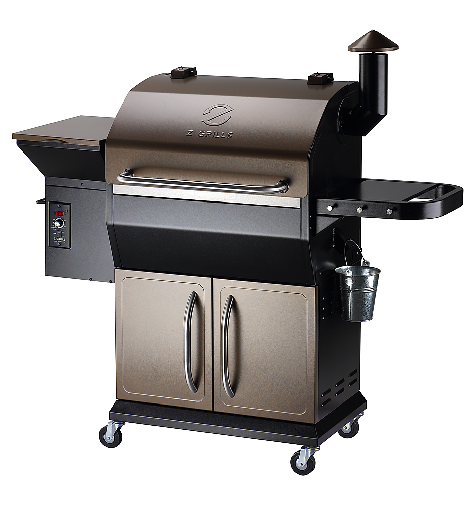 Left View: Z GRILLS - 1000D Wood Pellet Grill and Smoker with Cabinet Storage - Bronze