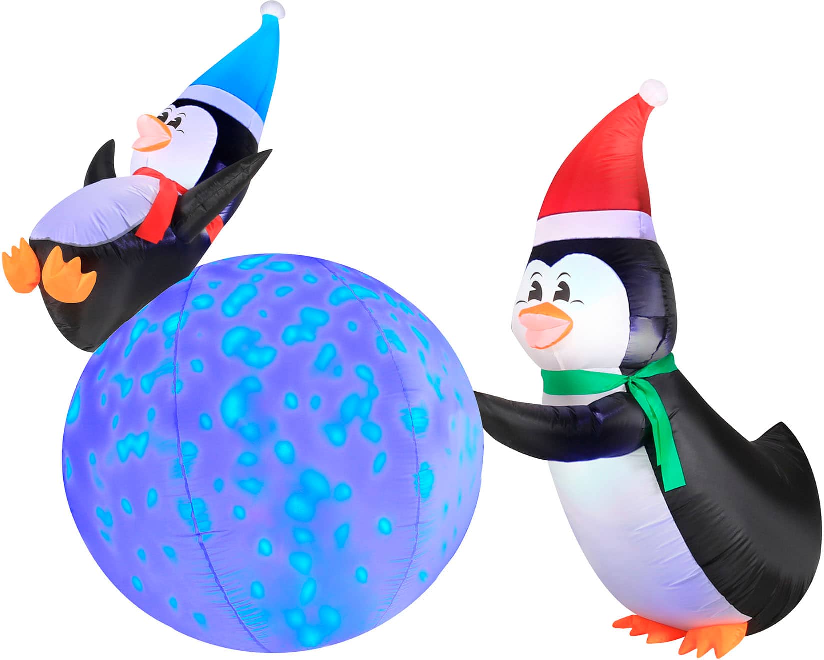 Front. Occasions - 6' Long Penguins with Swirling Lights Snowball Inflatable.