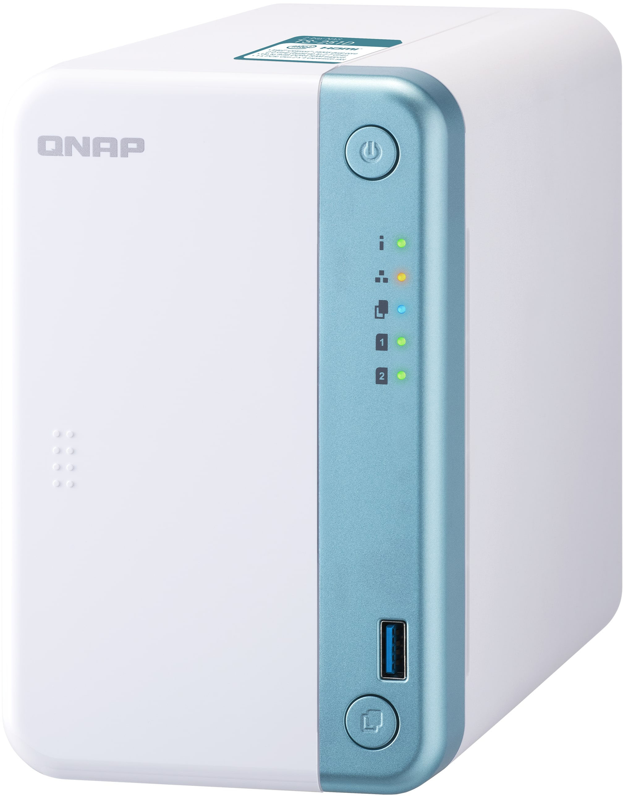 Angle View: QNAP - TS-251D-4G 2-Bay, Intel Celeron Apollo Lake J3355, 4GB DDR3L RAM, External Network Attached Storage (NAS) - White