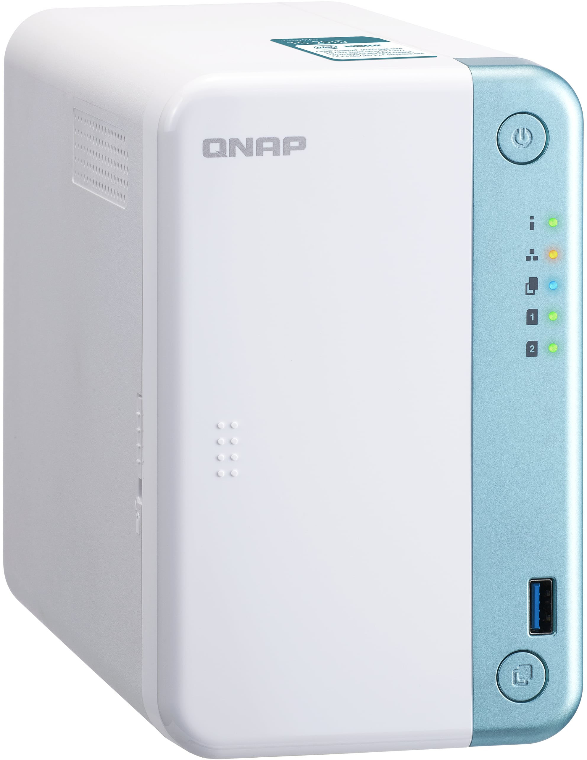 Left View: QNAP - TS-251D-4G 2-Bay, Intel Celeron Apollo Lake J3355, 4GB DDR3L RAM, External Network Attached Storage (NAS) - White