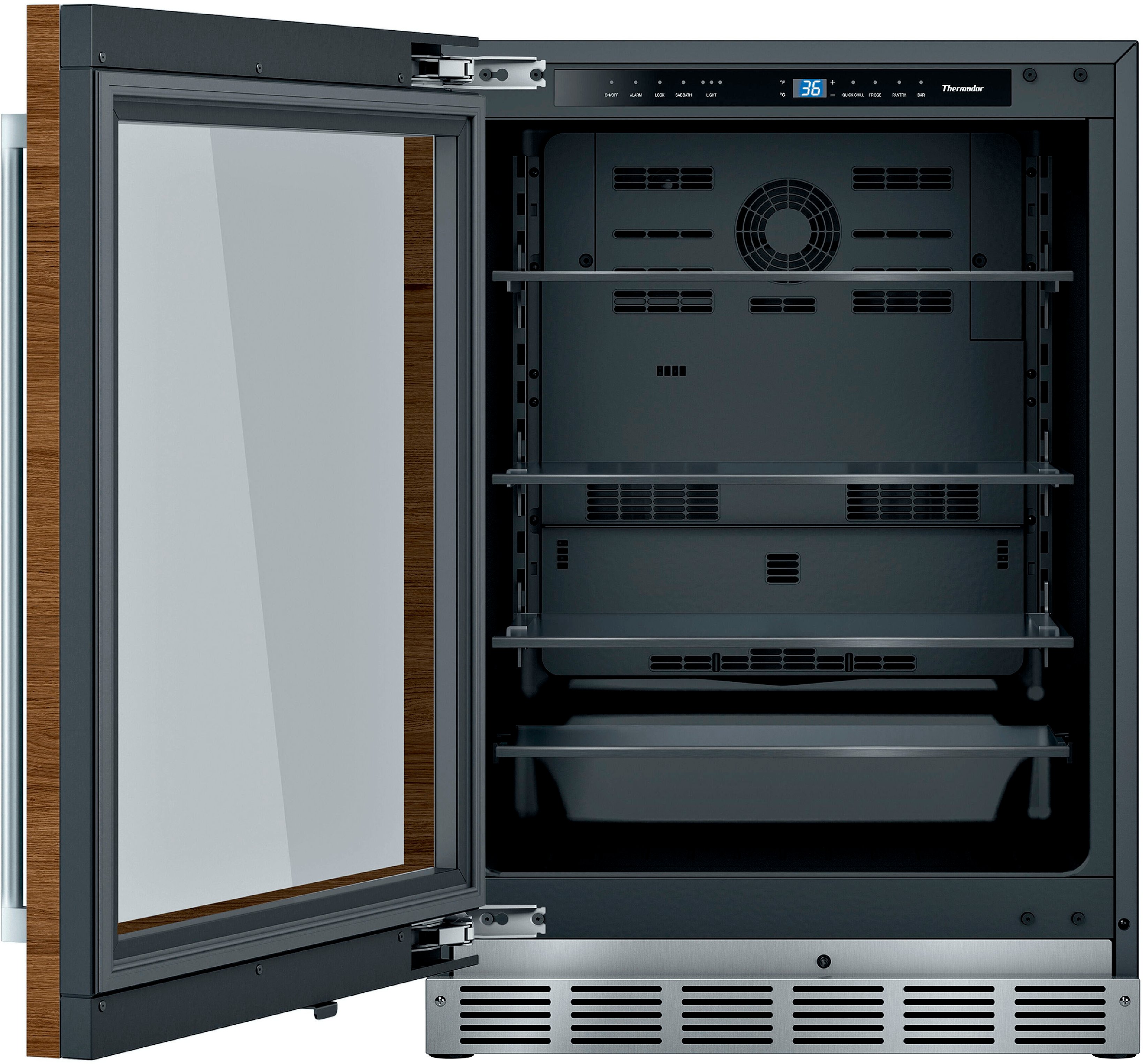 Angle. Thermador - 4.9 Cu. Ft. Built-In Under-Counter Glass Door Refrigerator, Left Hinged - Custom Panel Ready.