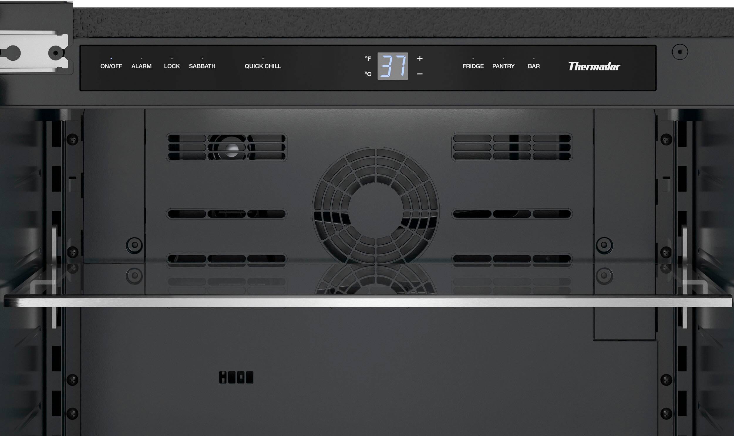 Left. Thermador - 4.9 Cu. Ft. Built-In Under-Counter Glass Door Refrigerator, Left Hinged - Custom Panel Ready.