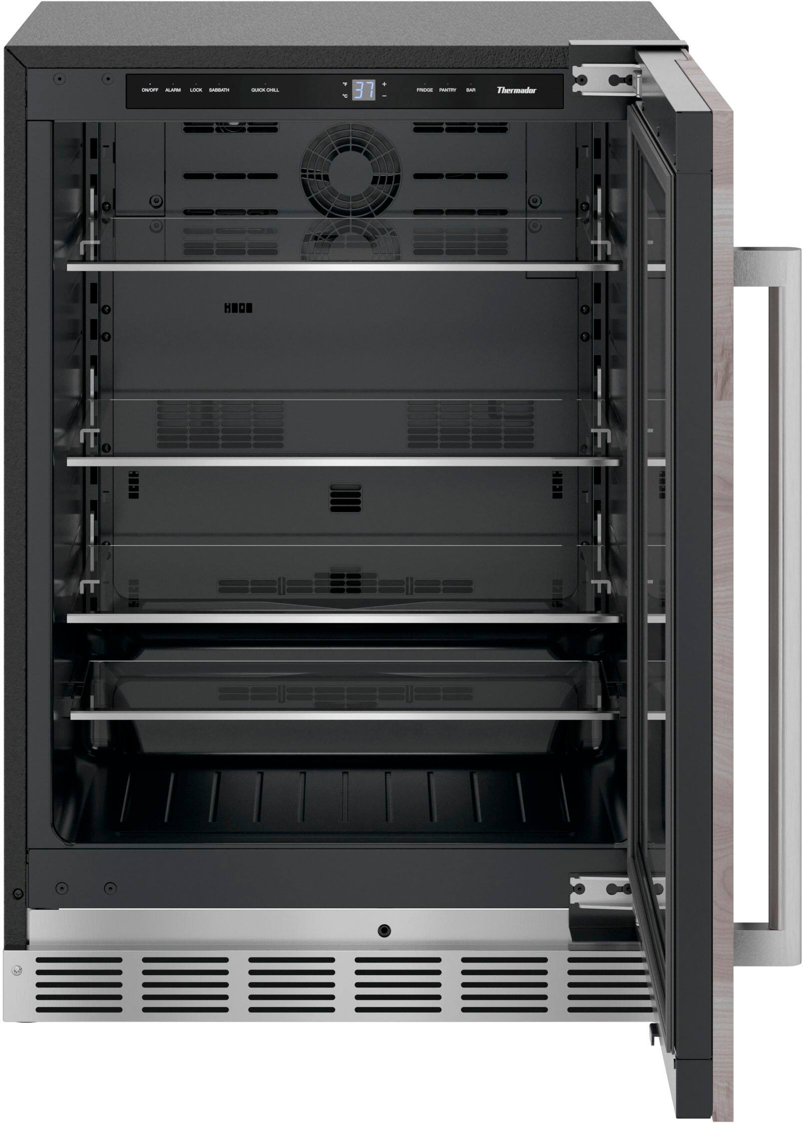 Left. Thermador - 4.9 Cu. Ft. Built-In Under-Counter Glass Door Refrigerator, Right Hinged - Custom Panel Ready.