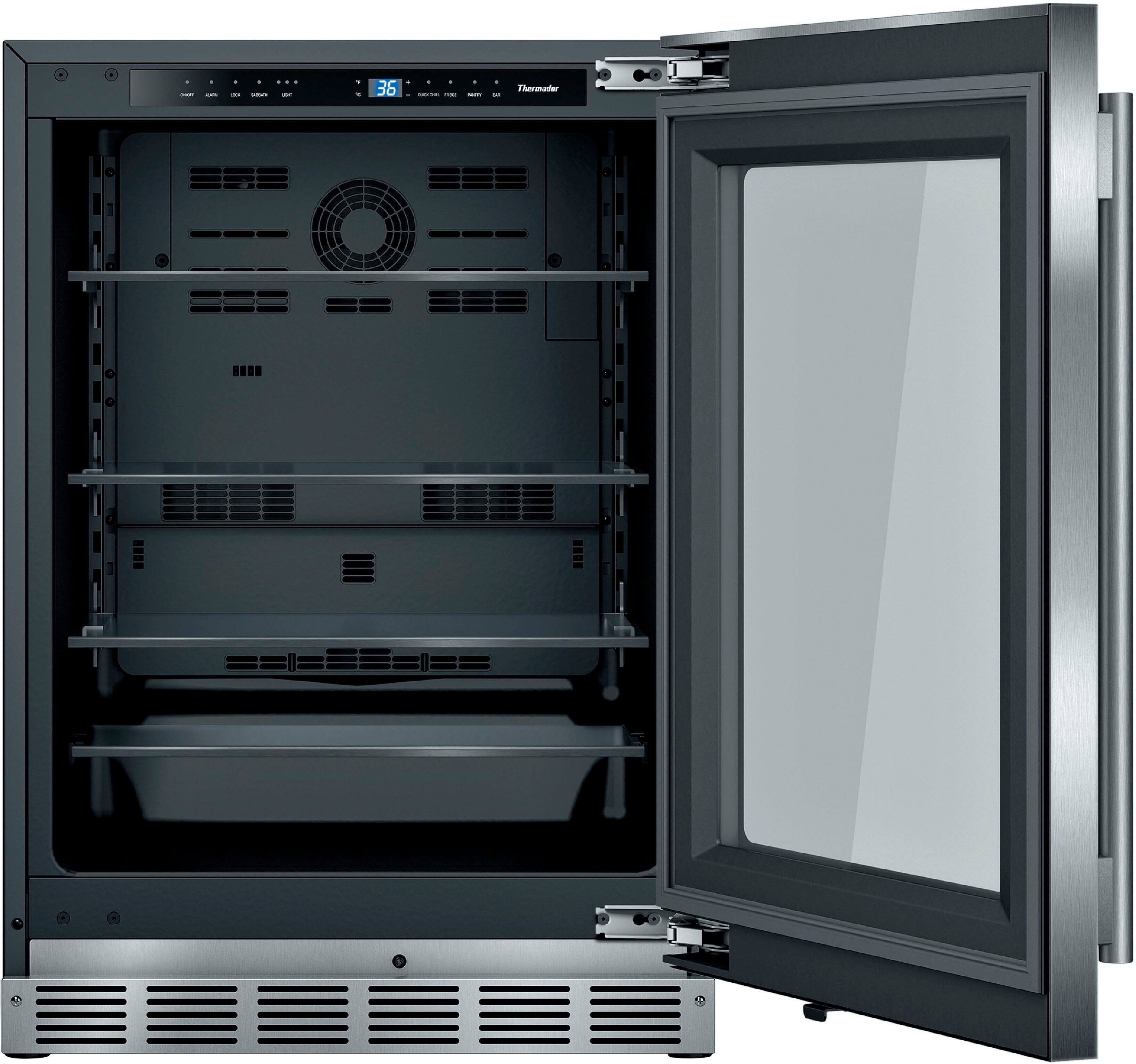 Angle. Thermador - 4.9 Cu. Ft. Built-In Under-Counter Glass Door Refrigerator with Masterpiece Series Handle, Right Hinged - Stainless Steel.