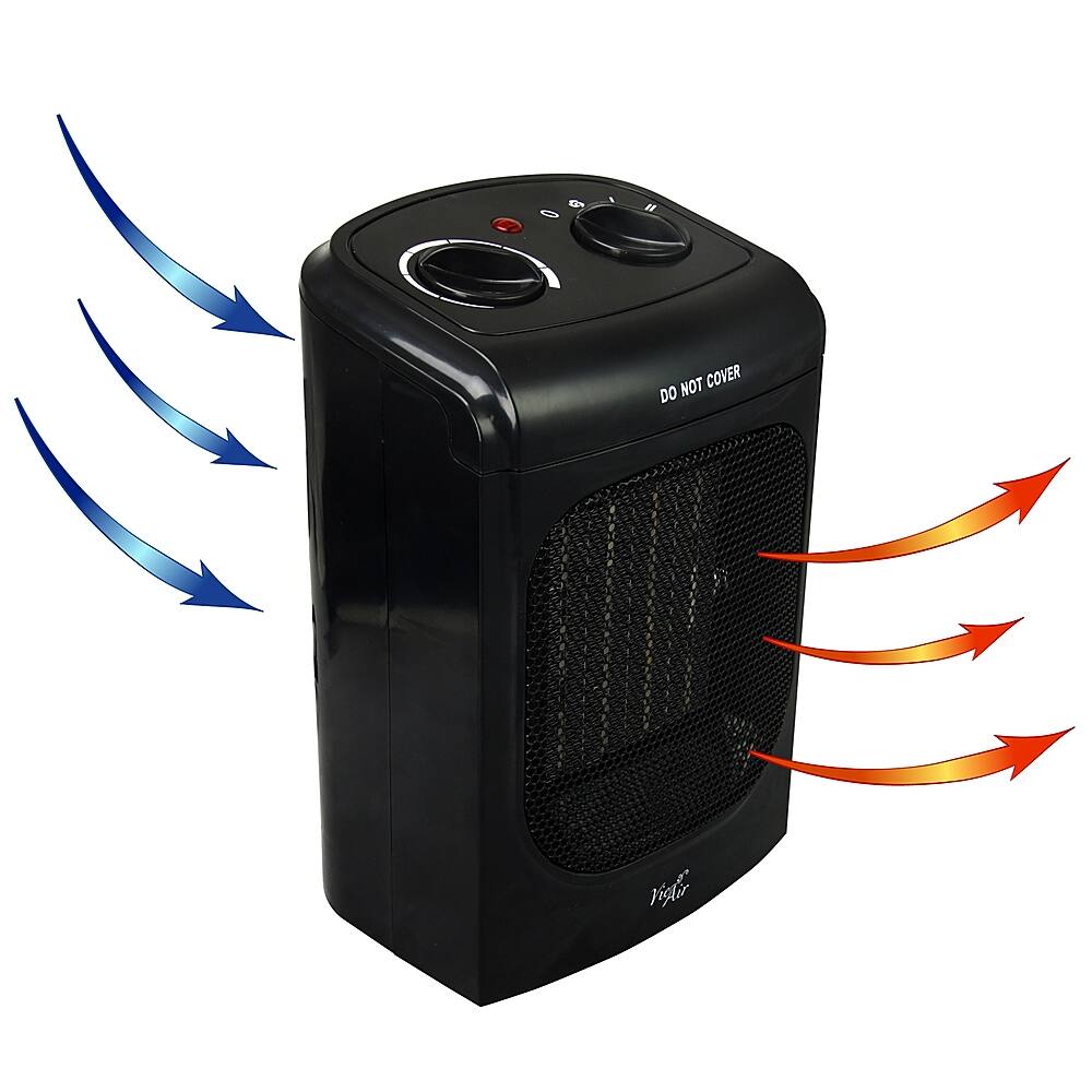 Vie Air 1500W Portable 2-Settings Office Black Ceramic Heater with Adjustable Thermostat