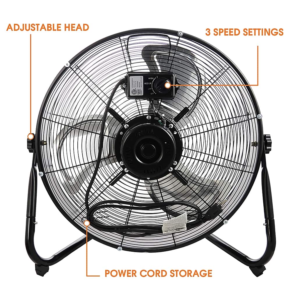 Alt View 13. VieAir - 20 Inch 3-Speed Industrial Floor Drum Fan - Black.