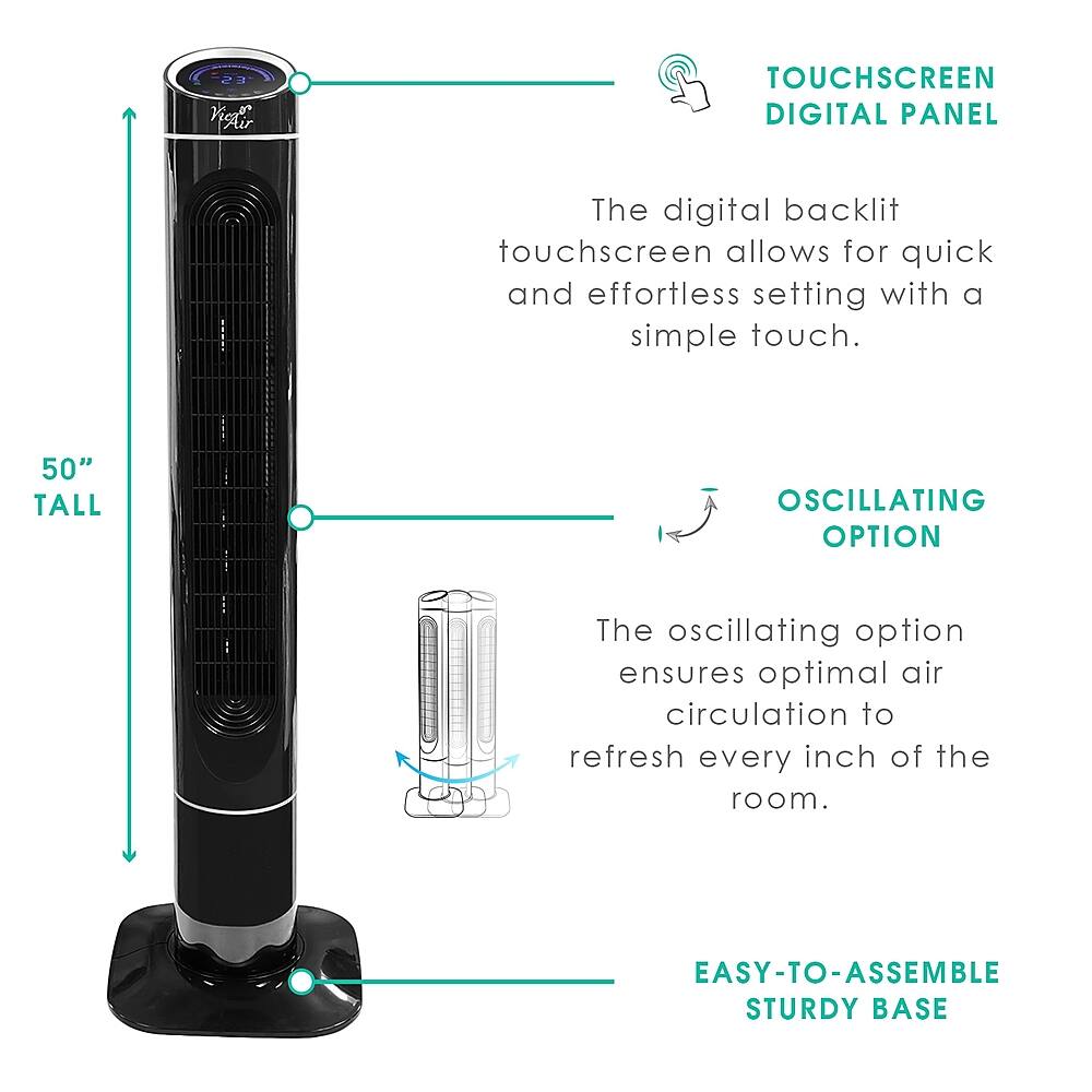 Alt View 15. VieAir - 50 Inch 3-Speed High Velocity Tower Fan with Fresh Air Ionizer & Remote Control - Black.