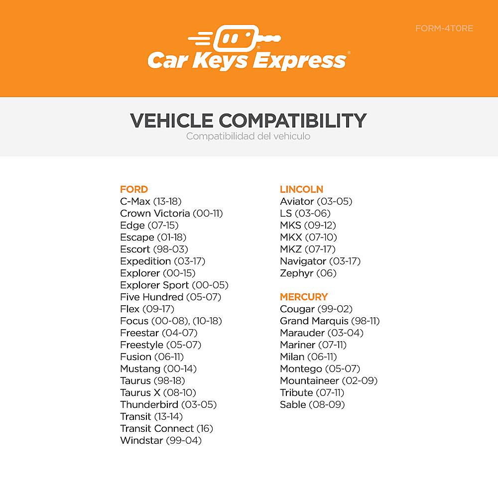 Alt View 11. Car Keys Express - Replacement Ford Remote - 4 Buttons (Lock, Unlock, Panic, and Trunk).