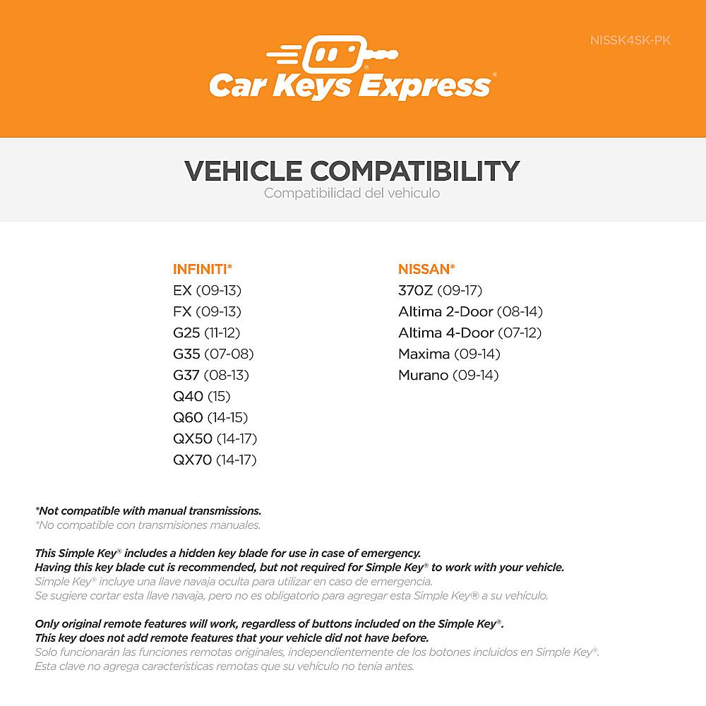 Alt View 13. Car Keys Express - Nissan Simple Key - 4 Button Smart Key Remote with Trunk.
