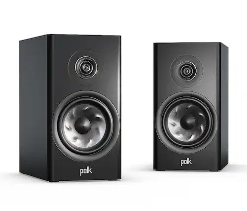 Front. Polk Audio - Polk Reserve R100 Bookshelf Speaker, 1" Pinnacle Ring Tweeter & 5.25" Turbine Cone Woofer, Dolby Atmos & IMAX Enhanced - Black.