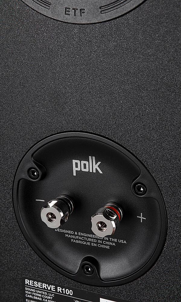 Angle. Polk Audio - Polk Reserve R100 Bookshelf Speaker, 1" Pinnacle Ring Tweeter & 5.25" Turbine Cone Woofer, Dolby Atmos & IMAX Enhanced - Black.