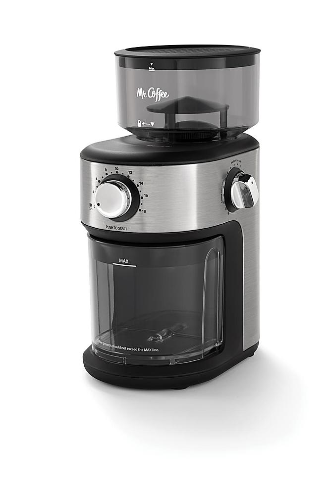 Angle View: Mr. Coffee - Mr. Coffee® Cafe Grind 18 Cup Automatic Burr Grinder - Stainless Steel