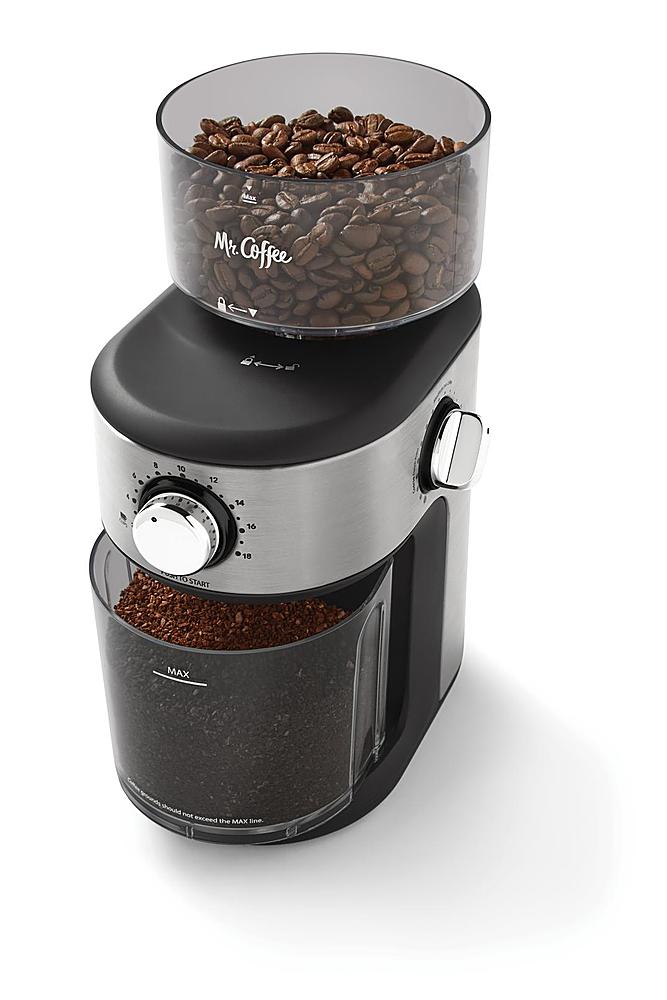 Mr. Coffee Automatic Silver Burr Mill Grinder with 18 Custom Grinds 