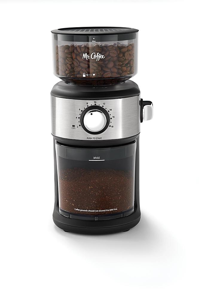 Mr. Coffee Automatic Silver Burr Mill Grinder with 18 Custom Grinds 