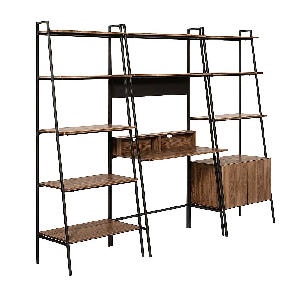 Angle View: Walker Edison - 3 Piece Metal & Wood Ladder Home Office Set - Mocha