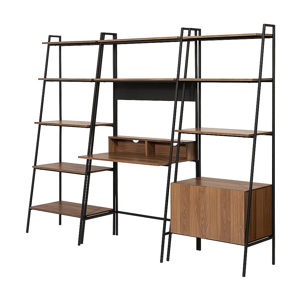 Left View: Walker Edison - 3 Piece Metal & Wood Ladder Home Office Set - Mocha