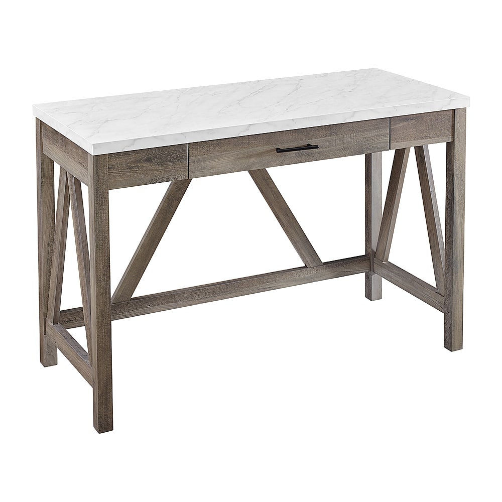 Angle View: Walker Edison - 46” Farmhouse Faux Marble Two Tone A Frame Desk - Faux white marble/grey wash