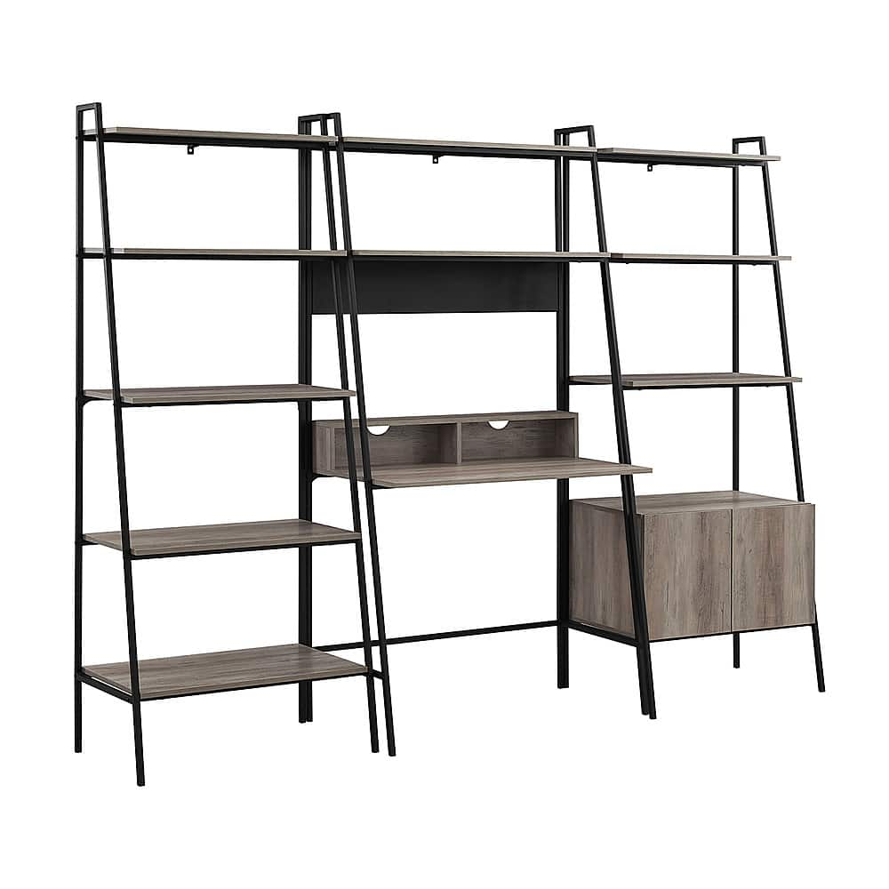 Angle View: Walker Edison - 3 Piece Metal & Wood Ladder Home Office Set - Grey Wash