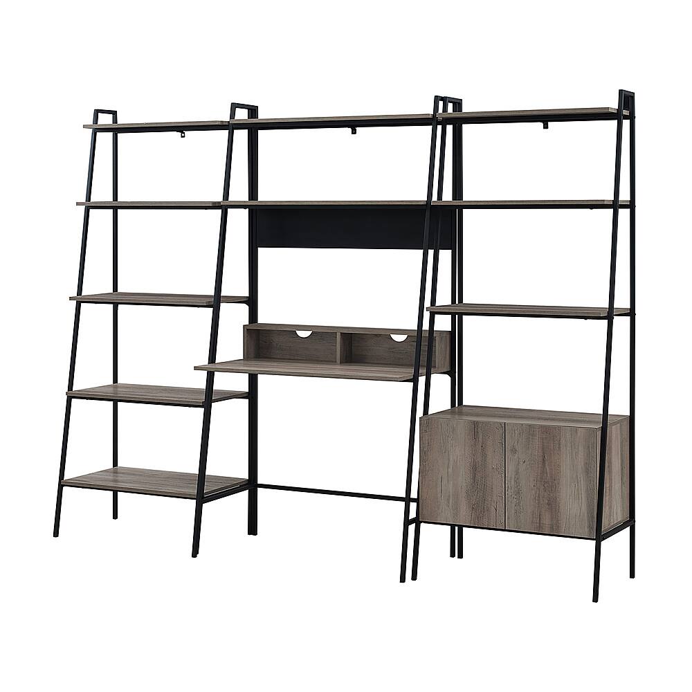 Left View: Walker Edison - 3 Piece Metal & Wood Ladder Home Office Set - Grey Wash