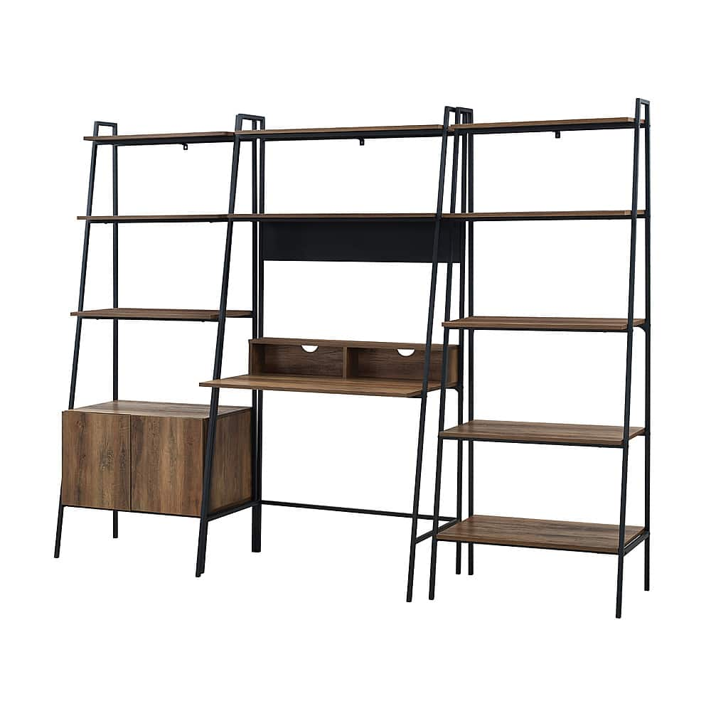 Angle View: Walker Edison - 3 Piece Metal & Wood Ladder Home Office Set - Reclaimed Barnwood