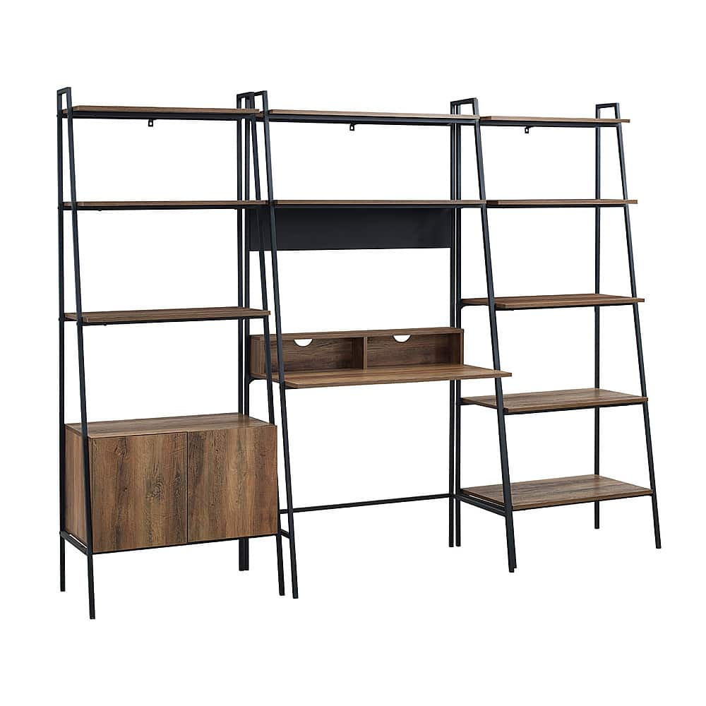 Left View: Walker Edison - 3 Piece Metal & Wood Ladder Home Office Set - Reclaimed Barnwood