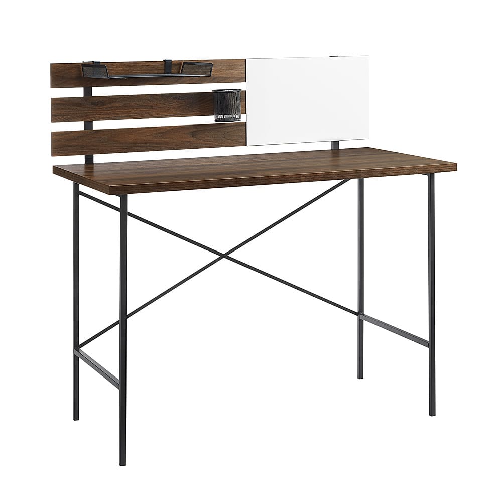 Angle View: Walker Edison - 42” Industrial Metal X Slat Back Desk - Dark walnut