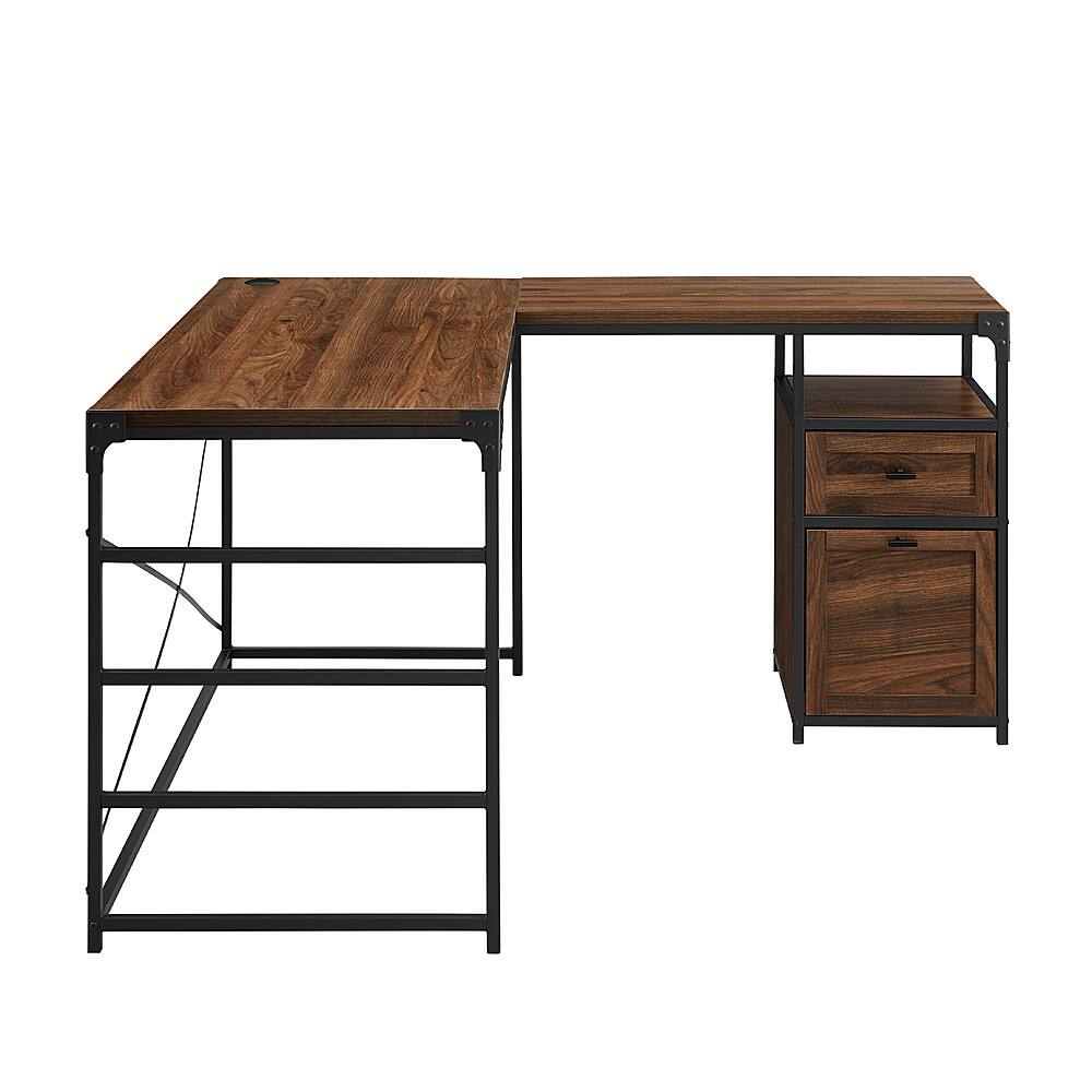 Walker Edison 59” Urban Industrial 2 Drawer L Shaped Desk Dark walnut SportSpyder