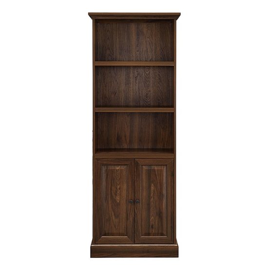 Walker Edison 68 Classic 2 Door Hutch, Dark Walnut Bookcase With Doors