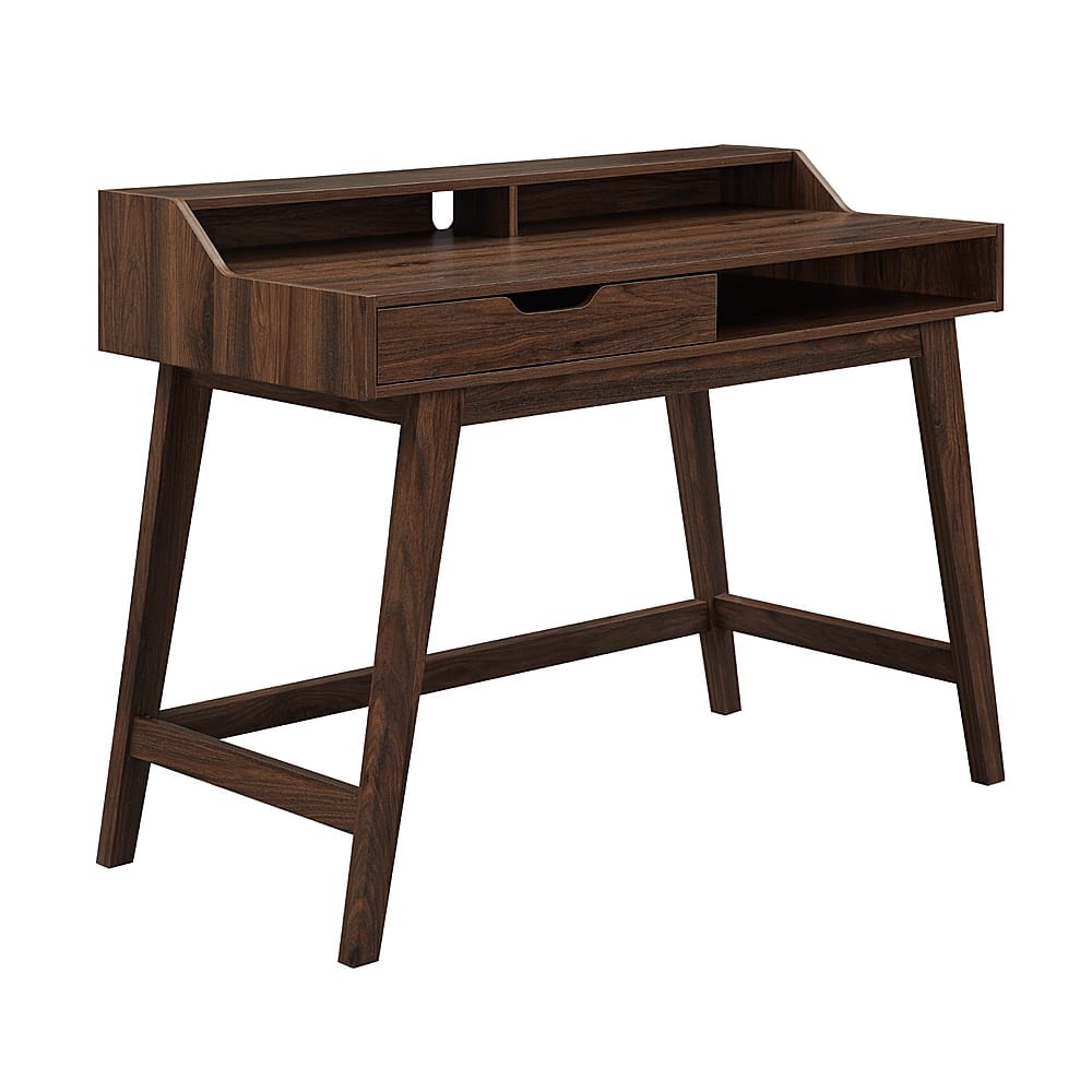 Angle View: Walker Edison - 44” Hutch-Top Desk with Open Cubby - Dark walnut