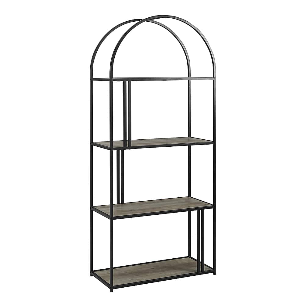 Angle View: Walker Edison - 64” Modern Metal Arch Bookshelf - Grey wash