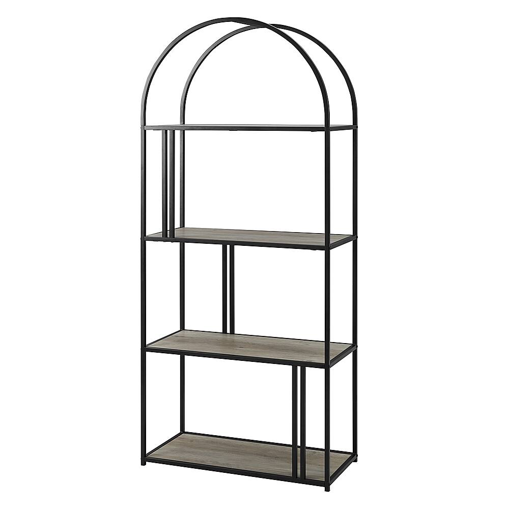 Left View: Walker Edison - 64” Modern Metal Arch Bookshelf - Grey wash