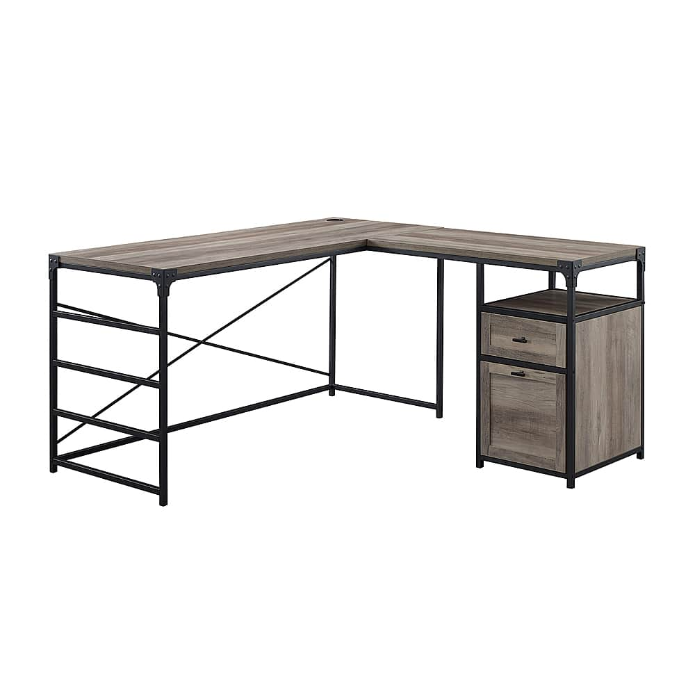 Angle View: Walker Edison - 59” Urban Industrial 2 Drawer L Shaped Desk - Grey wash