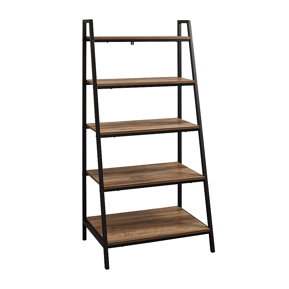 Angle View: Walker Edison - 56” Contemporary Metal and Wood Ladder Bookshelf - Rustic Oak