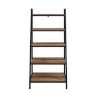 Walker Edison - 56” Contemporary Metal and Wood Ladder Bookshelf - Rustic Oak - Front_Zoom