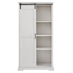 Walker Edison - 68” Modern Farmhouse Sliding Door Storage Cabinet - Brushed white - Front_Zoom