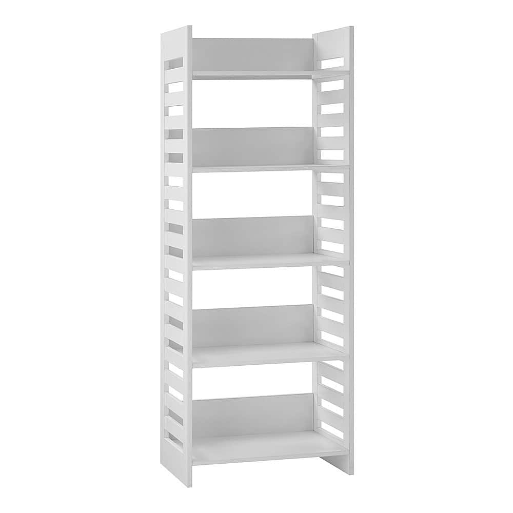 Angle View: Walker Edison - 64” Modern Slat Side 5 Shelf Bookcase - Solid white