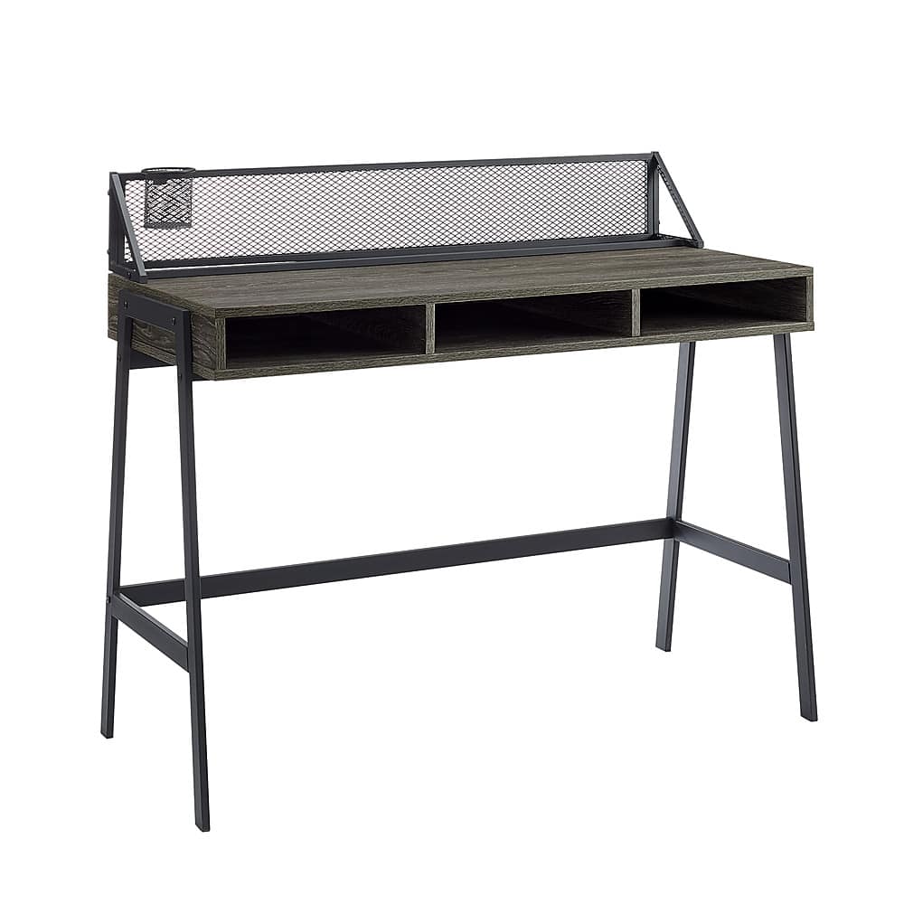 Angle View: Walker Edison - 42" Modern Industrial Mesh Back Cubby Wood Computer Desk - Ash Grey