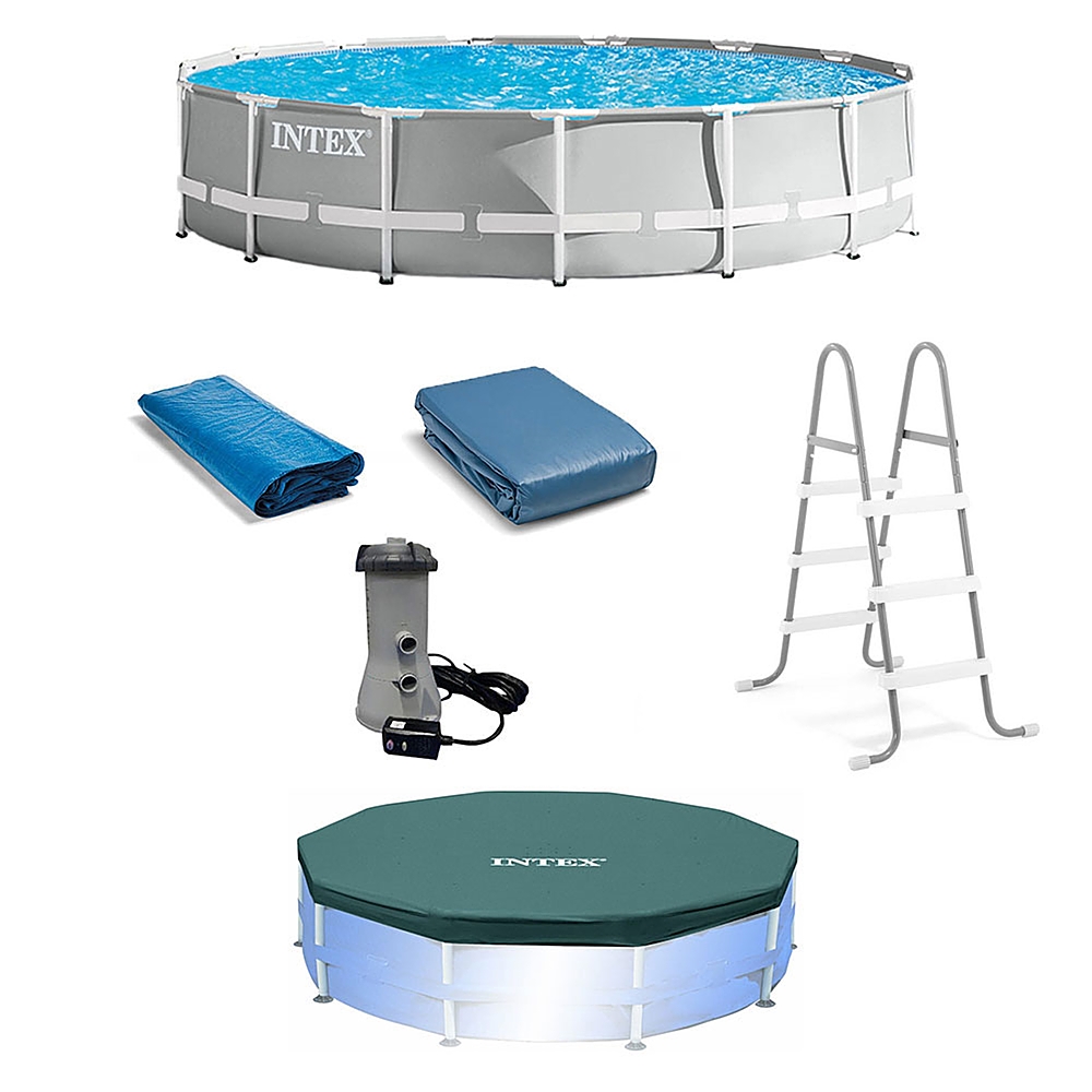 Intex - Prism Frame Above Ground Swimming Pool Set with Debris Cover - Blue