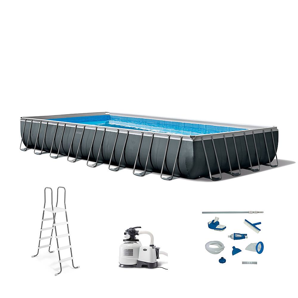 Front. Intex - Ultra XTR Rectangular Pool Set with Maintenance Kit - Gray.