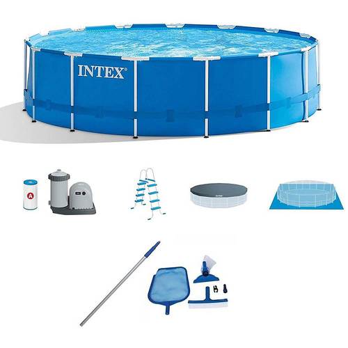 Intex - Metal Frame Above-Ground Swimming Pool and Maintenance Kit - Blue