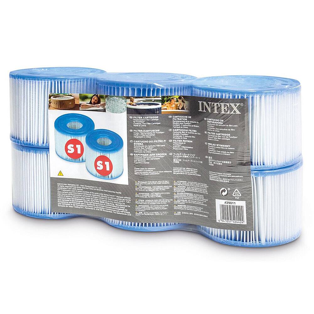Front. Intex - Type S1 Easy Set Pool Filter Replacement Cartridges (6 Filters) - White.