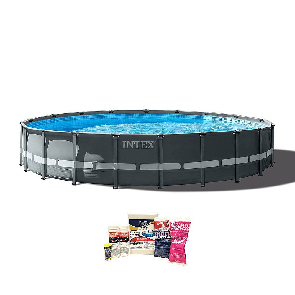 Front. Intex - Ultra XTR Round Pool, Pump, Ladder, & Chemical Cleaning Kit.