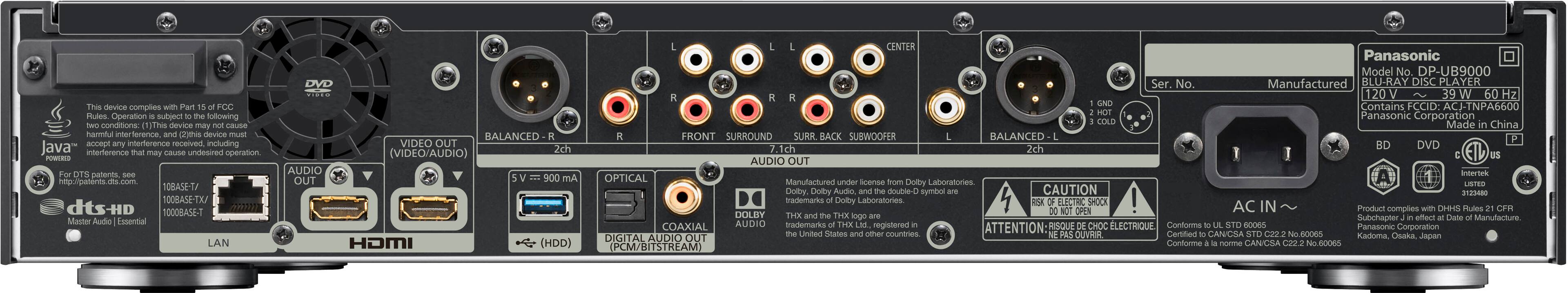 Back. Panasonic - 4K Ultra HD Streaming Blu-ray Player with HDR10+ & Dolby Vision Playback,THX Certified, Hi-Res Sound-DP-UB9000 - Black.