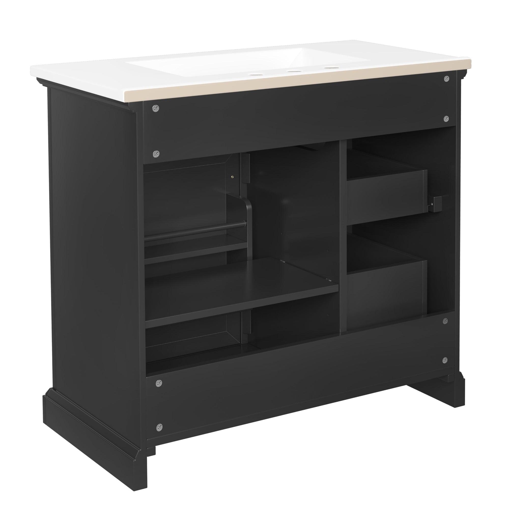 Alt View 10. Boyel Living - 36 Inch Bathroom Vanity with Ceramic Sink Top Four Drawers and One Soft Close Door Freestanding Cabinet Black Finish - Black.